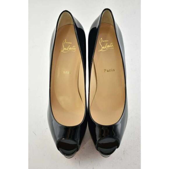 Christian Louboutin Fetish Peep 130 Black Patent Platform Sandal Heel Pump 40 - Picture 6 of 10